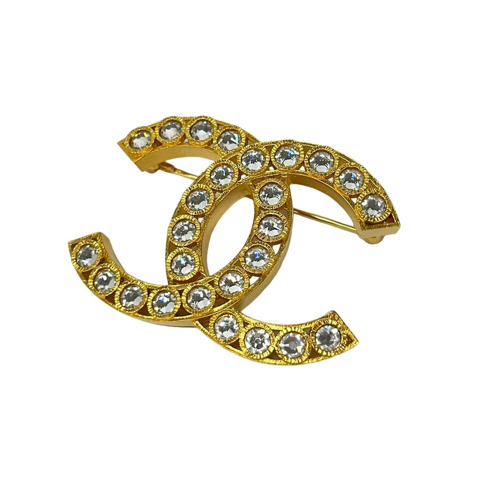 Chanel Brooch Clear Gold Rhinestones Hardware